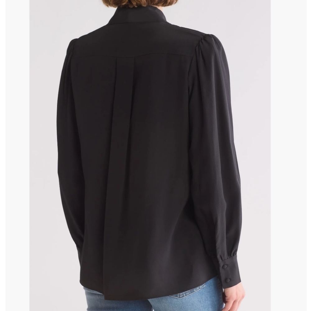 7 For All Mankind Womens Relaxed Bow Silk Blouse In Black Size S NWT'S - Picture 2 of 11